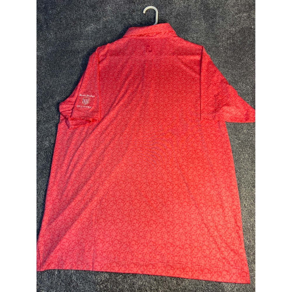 FootJoy Mens Naples Heritage 2023 Floral Golf Polo Shirt Coral Pink Large - Picture 8 of 9